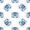 Line Circus wagon icon isolated seamless pattern on white background. Circus trailer, wagon wheel. Colorful outline