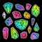 Line color neon gradient crystals stickers isolated on black background