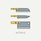 Line color vector kitchenware icon knife, chopper, backsword. Cutlery tools. Cartoon style. Illustration and element for