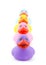 Line of colorful rubber ducklings