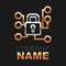 Line Cyber security icon isolated on black background. Closed padlock on digital circuit board. Safety concept. Digital