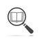 Line design graphic image concept of magnifying glass with open book icon on white background
