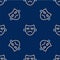 Line Drama theatrical mask icon isolated seamless pattern on blue background. Vector