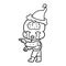 line drawing of a big brain alien crying and pointing wearing santa hat