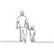 Line drawing continuous of father and son holding hands. Happy daddy holding baby family. Happy father walking together with his