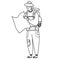 Line drawing doodle. Tourist man in trousers with pockets and a hat with a backpack in the hands of a map. Travel, sport