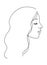 Line drawing, elegant portrait of young woman with closed eyes and curly hair. Logo for beauty products, hair salon