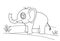 Line drawing elephant and grass for kids painting art study