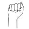 Line drawing of hands of team bumping fists together. Linear art. Hands clenched into a fist. Isolated drawing on a