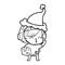 line drawing of a happy spacegirl holding moon rock wearing santa hat