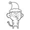 line drawing of a hooting monkey wearing santa hat
