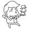 line drawing illustration of a kawaii cute waiter