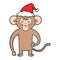 line drawing of a monkey scratching wearing santa hat