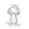 Line drawing mushroom with leaves on white isolated background. Food autumn illustration.