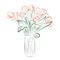 Line Drawing of Orange Tulips in Glass Vase