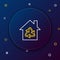 Line Eco House with recycling symbol icon isolated on blue background. Ecology home with recycle arrows. Colorful