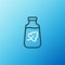 Line Essential oil bottle icon isolated on blue background. Organic aromatherapy essence. Skin care serum glass drop