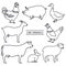 Line Farm animals Set of 8 vector isolated objects