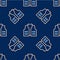 Line Fishing jacket icon isolated seamless pattern on blue background. Fishing vest. Vector