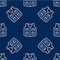 Line Fishing jacket icon isolated seamless pattern on blue background. Fishing vest. Vector