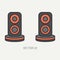 Line flat color vector computer part icon audio speakers. Cartoon. Digital gaming and business office pc desktop device