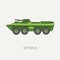 Line flat color vector icon infantry assault armored army truck. Military amphibious vehicle. Cartoon vintage style