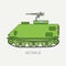 Line flat color vector icon infantry assault armored army truck. Military amphibious vehicle. Cartoon vintage style