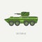 Line flat color vector icon infantry assault armored army truck. Military amphibious vehicle. Cartoon vintage style