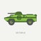 Line flat color vector icon infantry assault armored army truck. Military amphibious vehicle. Cartoon vintage style