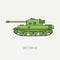 Line flat color vector icon infantry assault army tank. Military vehicle. Cartoon vintage style. Soldiers. Armored corps