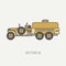 Line flat color vector icon service staff refueller army truck. Military vehicle. Cartoon vintage style. Cargo