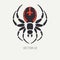 Line flat color vector wildlife fauna icon black widow spider. Simplified retro. Cartoon style. Insect. Web. Entomology