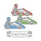 Line and flat karting logo and symbol. Silhouette figures kart r