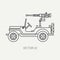 Line flat plain vector icon armed open body army pickup. Military vehicle. Cartoon vintage style. Machine gun. Mobile