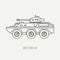 Line flat plain vector icon infantry assault armored army truck. Military vehicle. Cartoon vintage style. Soldiers. Tank