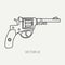 Line flat plain vector military icon revolver, pistol. Army equipment and armament. Legendary retro weapon. Cartoon