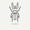 Line flat plain vector wildlife fauna icon stag beetle. Simplified retro. Cartoon style. Insect. Deer bug. Entomology