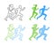 Line and flat running logo. Vector running icon. Runner silhouette figures.