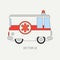 Line flat vector color icon ambulance car. Emergency assistance vehicle. Cartoon style. Reanimation. Maintenance