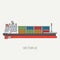 Line flat vector color icon container cargo ship. Merchant fleet. Cartoon vintage style. Ocean. Sea. Barge. commercial