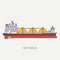 Line flat vector color icon ocean tanker ship. Merchant fleet. Cartoon vintage style. Oil, gas. Sea. Barge. commercial