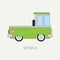 Line flat vector color icon service staff car. Commercial vehicle. Cartoon vintage style. Cargo transportation. Pickup