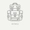 Line flat vector hunt and camping icon - backpack. Hunter equipment, armament. Retro cartoon style. Wildlife travel