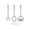 Line flat vector kitchenware icons - spoon, scoop, pestle. Cutlery tools. Cartoon style. Illustration and element for