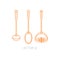 Line flat vector kitchenware icons - spoon, scoop, pestle. Cutlery tools. Cartoon style. Illustration and element for