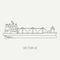 Line flat vector retro icon ocean tanker ship. Merchant fleet. Cartoon vintage style. Oil, gas. Sea. Barge. commercial