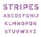 Line font. Hatched disco style alphabet. Vector typeface. Stripes