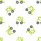 Line Forklift truck icon isolated seamless pattern on white background. Fork loader and cardboard box. Cargo delivery
