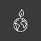 Line friendly planet and leaf icon on dark background