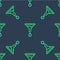 Line Funnel or filter icon isolated seamless pattern on blue background. Vector